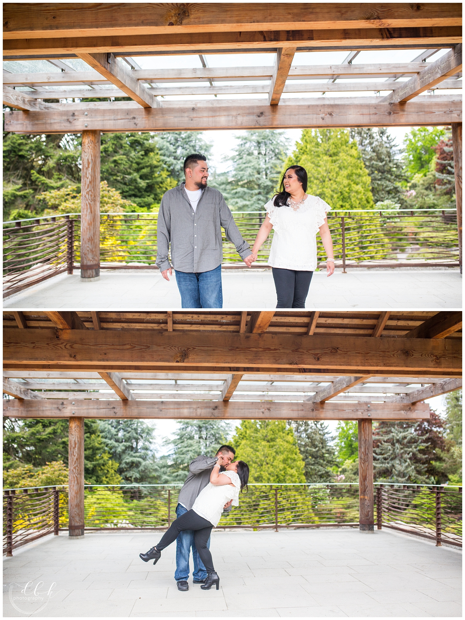 couple dancing under gazebo at Kubota Garden in Seattle