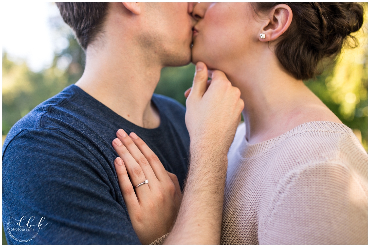 close-up shot of kissing couple for engagement picture