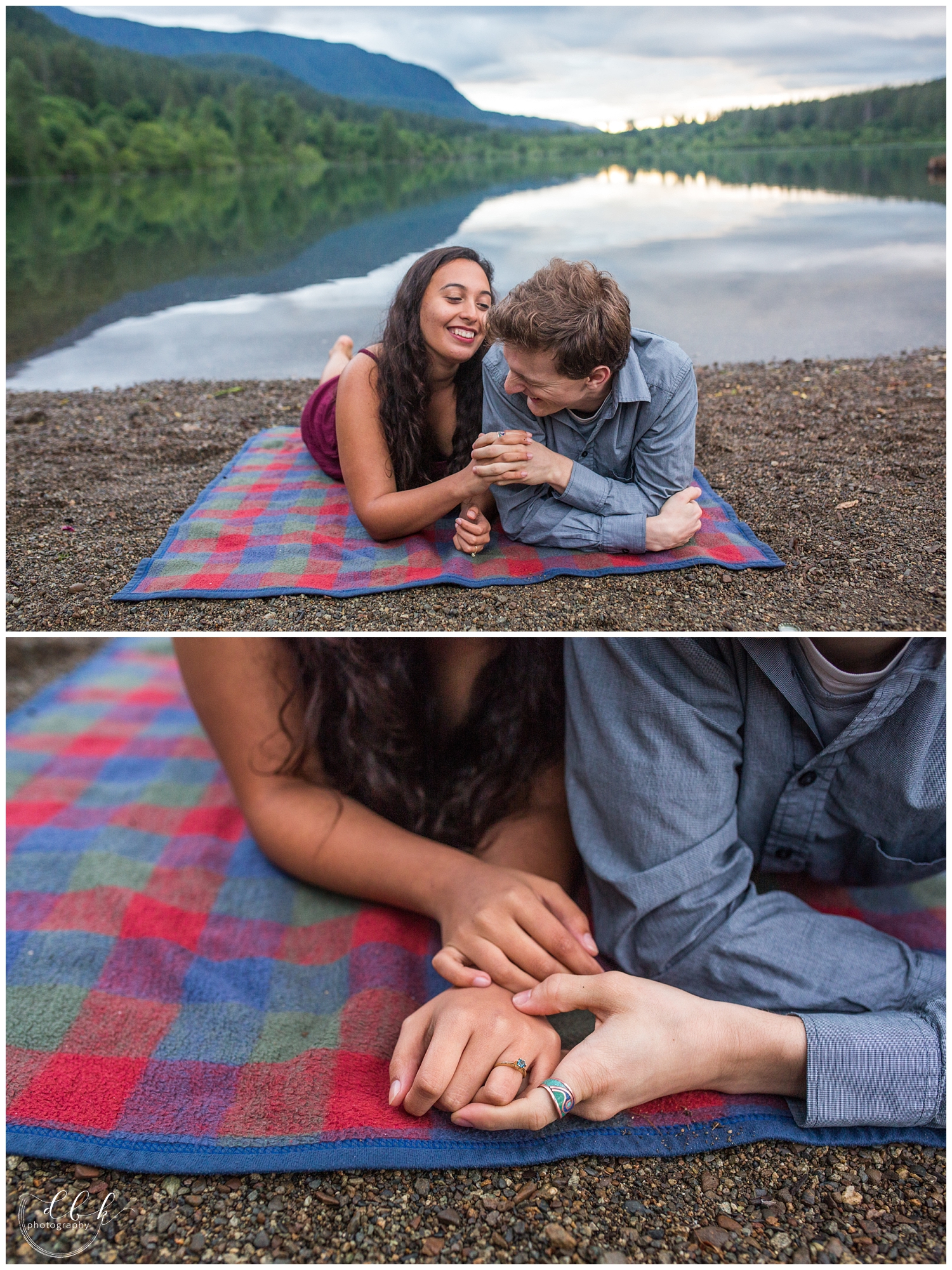couple lying on a blanket together by the side of Rattlesnake Lake