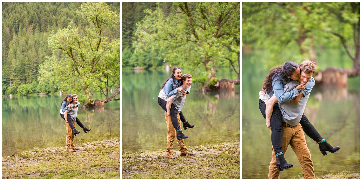 goofy engagement pictures at Rattlesnake Lake