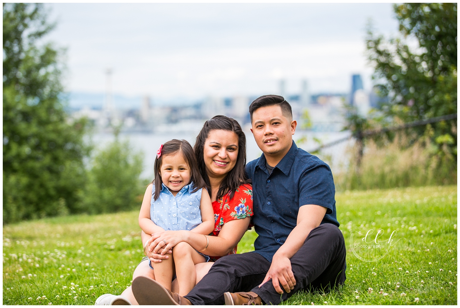 Family of three at Hamilton Viewpoint Park in West Seattle