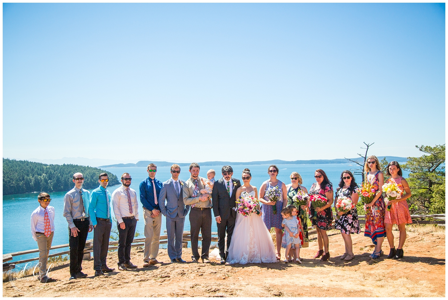 bridal party portraits for wildflower-themed wedding at Washington Park in Anacortes