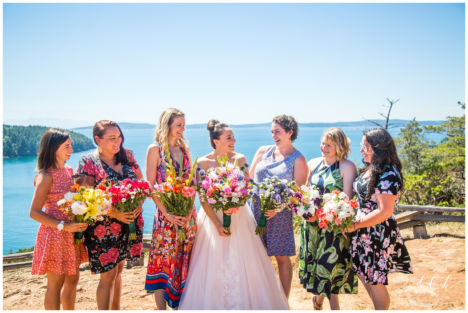bridesmaids holding wildflower bouquets for wedding at Washington Park in Anacortes