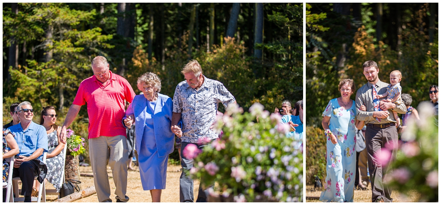 family entering wedding ceremony at Green Point in Washington Park, Anacortes