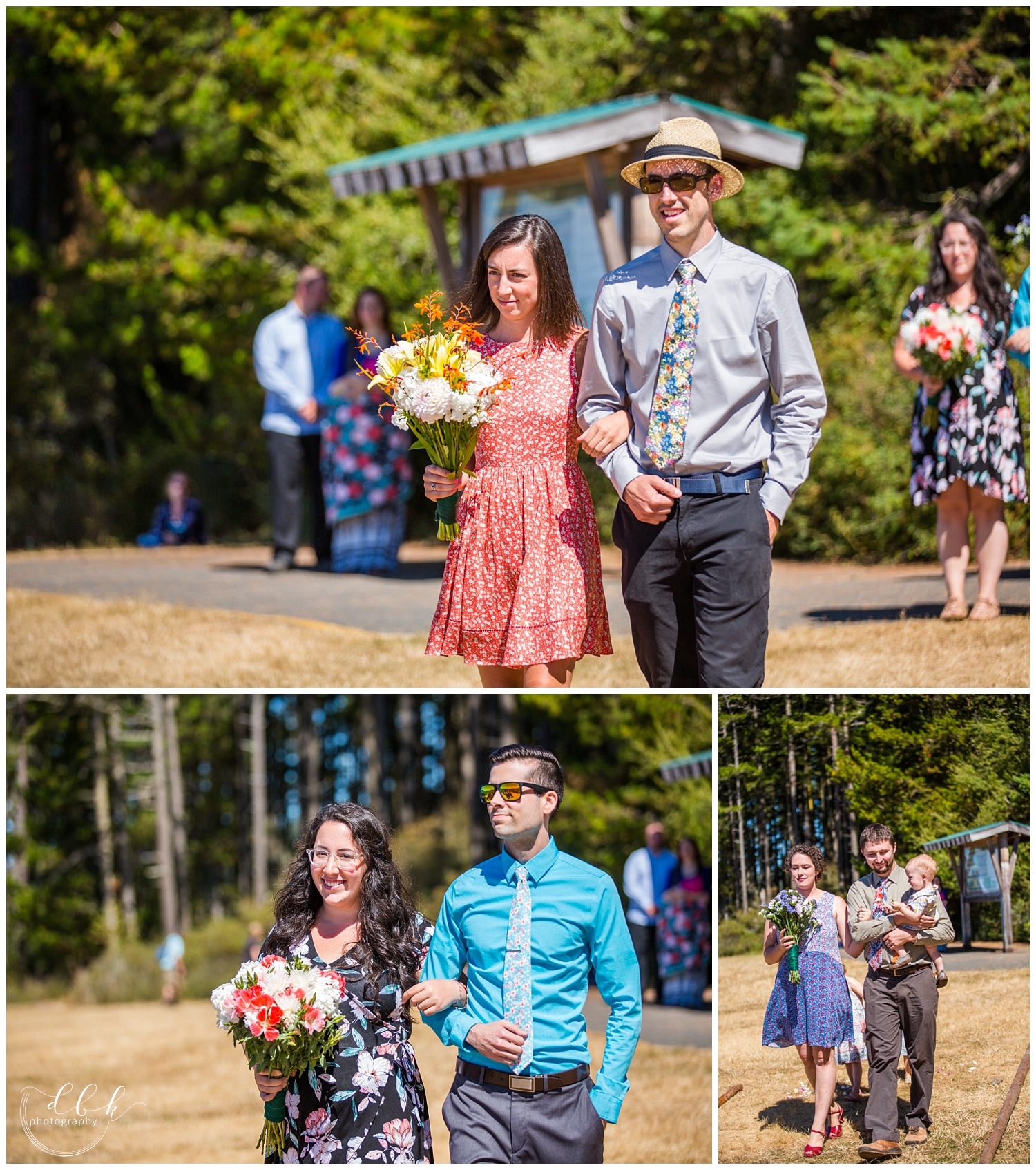 wedding party entering ceremony at Green Point in Washington Park, Anacortes