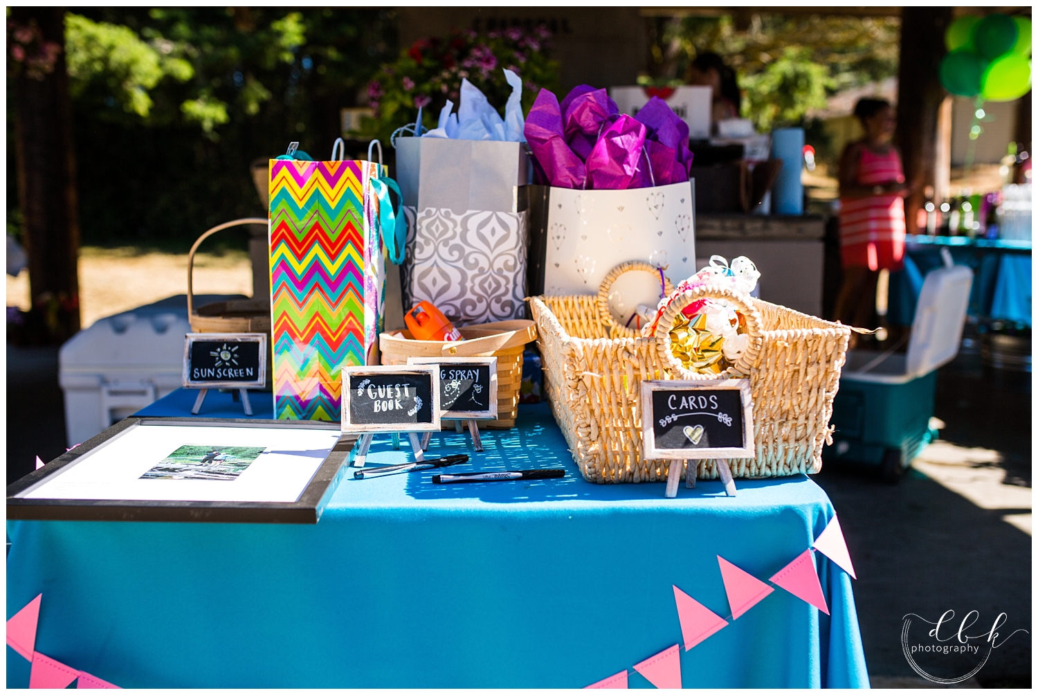 gift table at summer wedding at Washington Park in Anacortes, Washington
