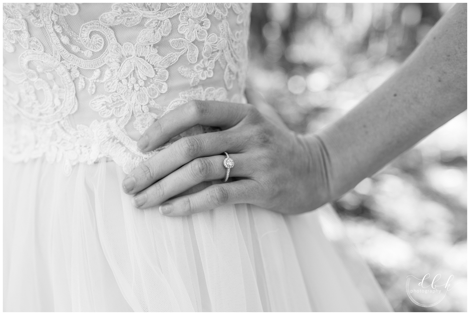 close-up of bride's ring finger at Anacortes wedding