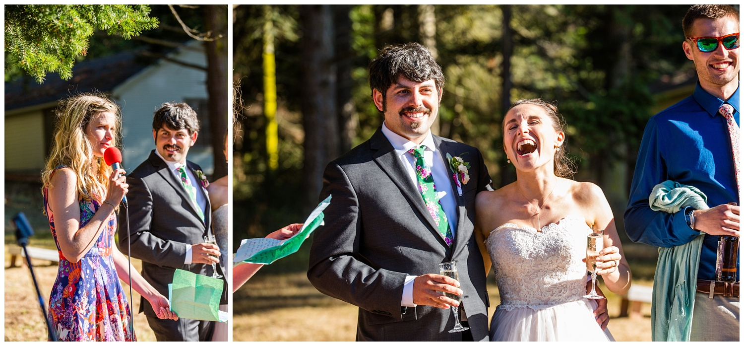 maid of honor gives her toasts at Anacortes wedding in Washington Park picnic area