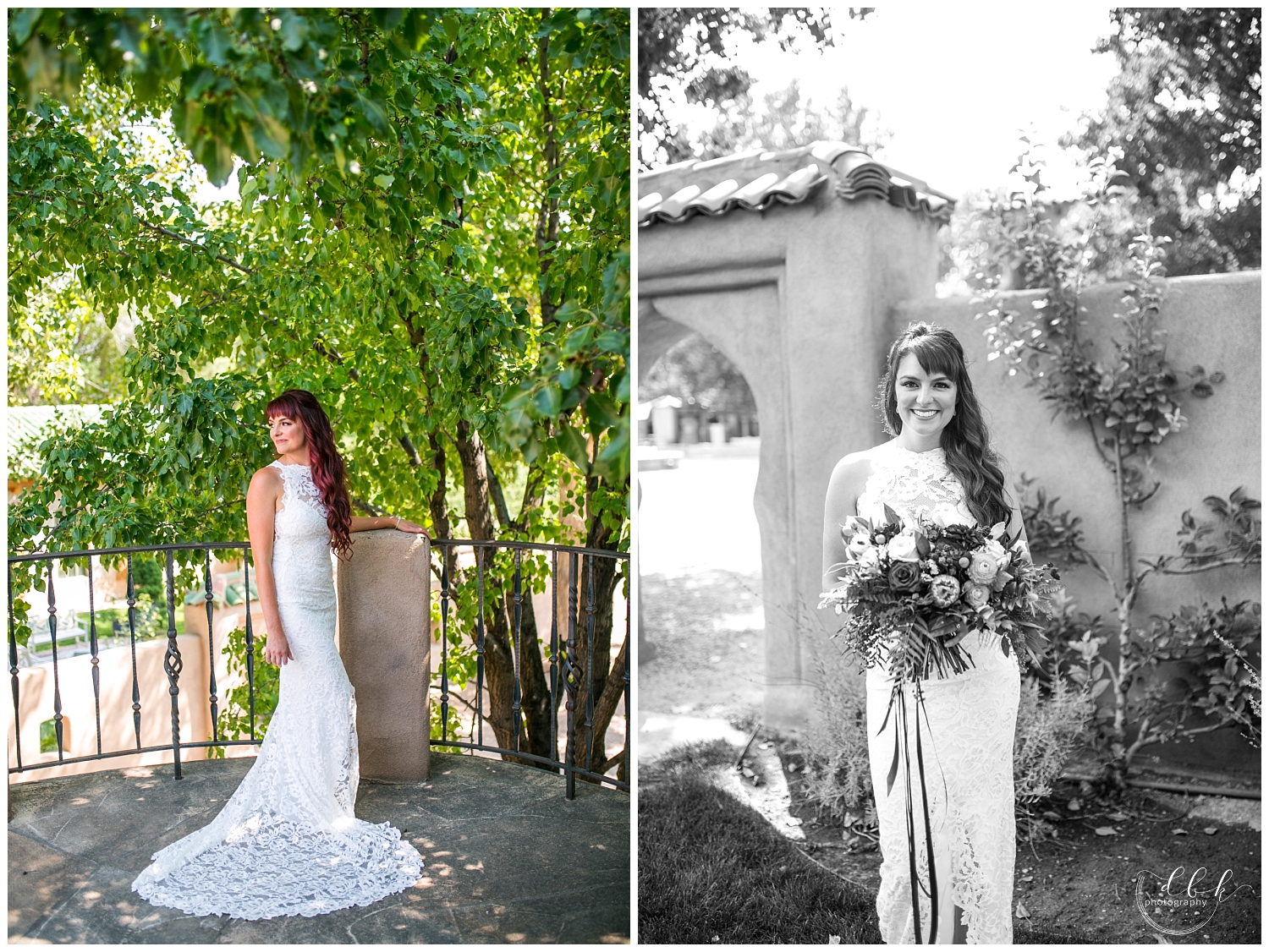 bridal portraits in long lace wedding dress by Grace Loves Lace at Albuquerque wedding