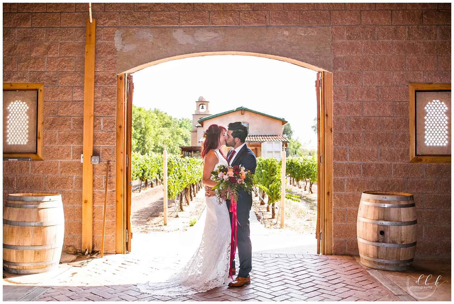 Casa Rondena Winery wedding portraits at the wine cellar