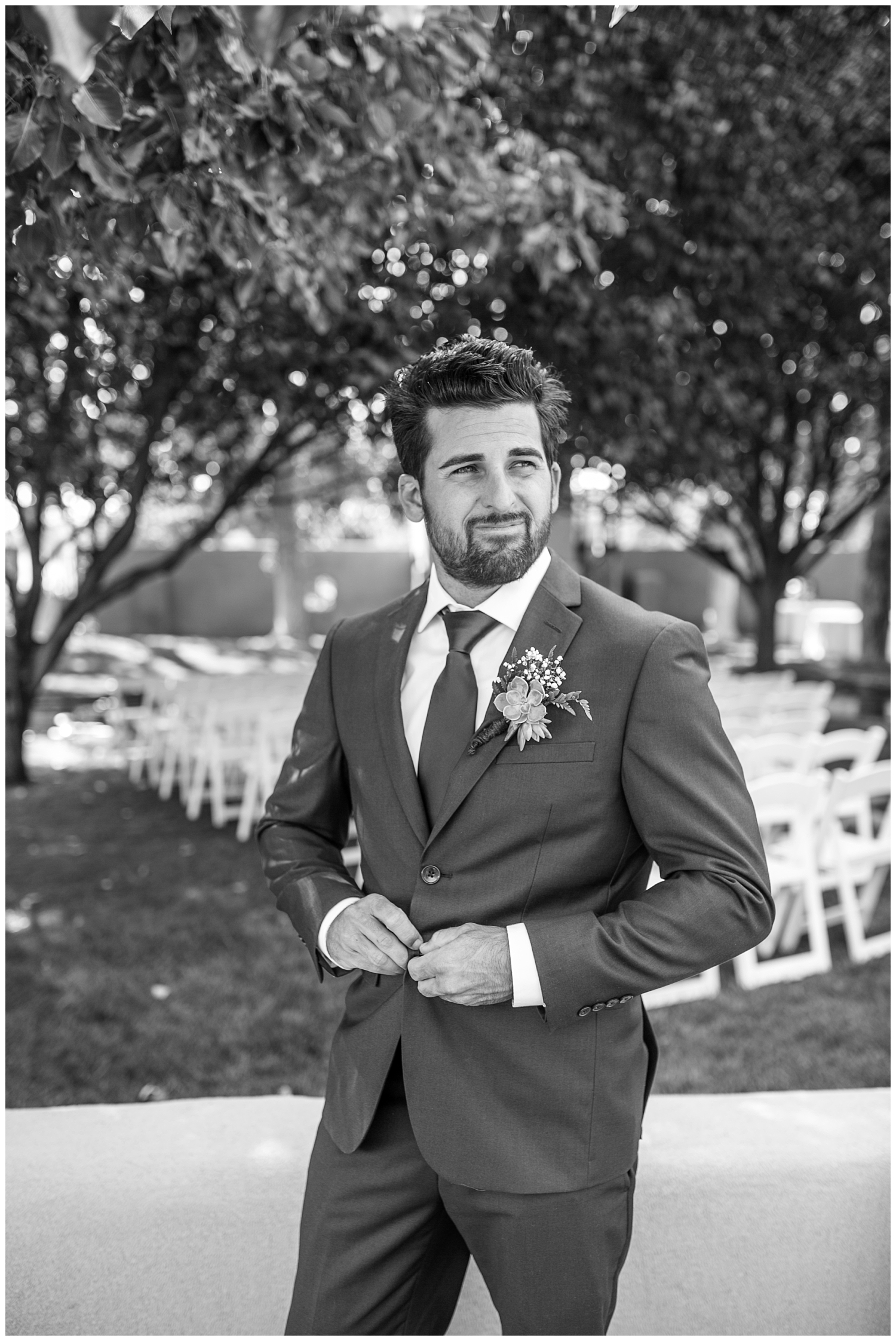 classic groom portrait at wedding ceremony at Casa Rondena Winery