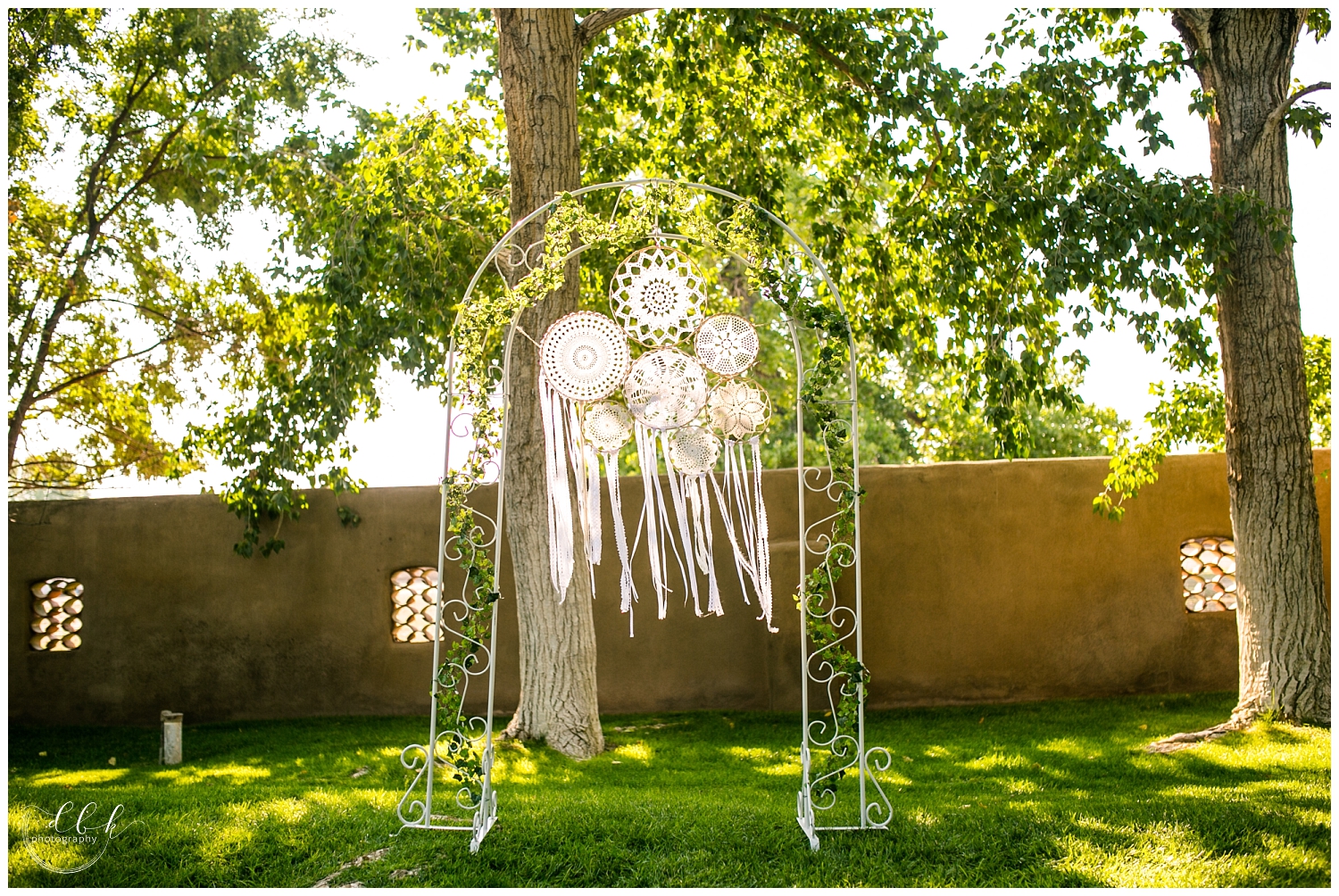 DIY dream catcher arch for wedding ceremony at Casa Rondena in Albuquerque, New Mexico