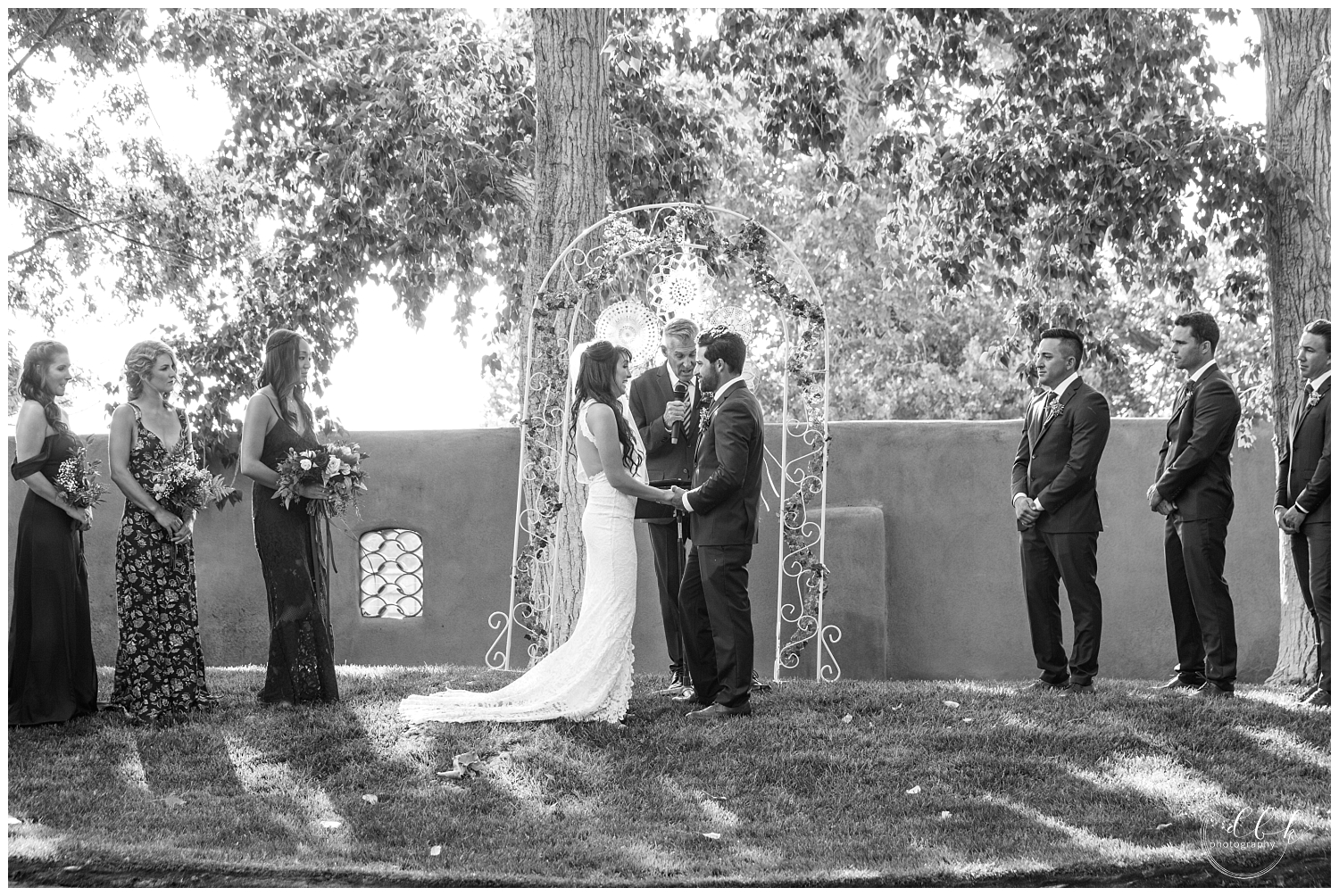 black and white wedding ceremony picture at Casa Rondena Winery