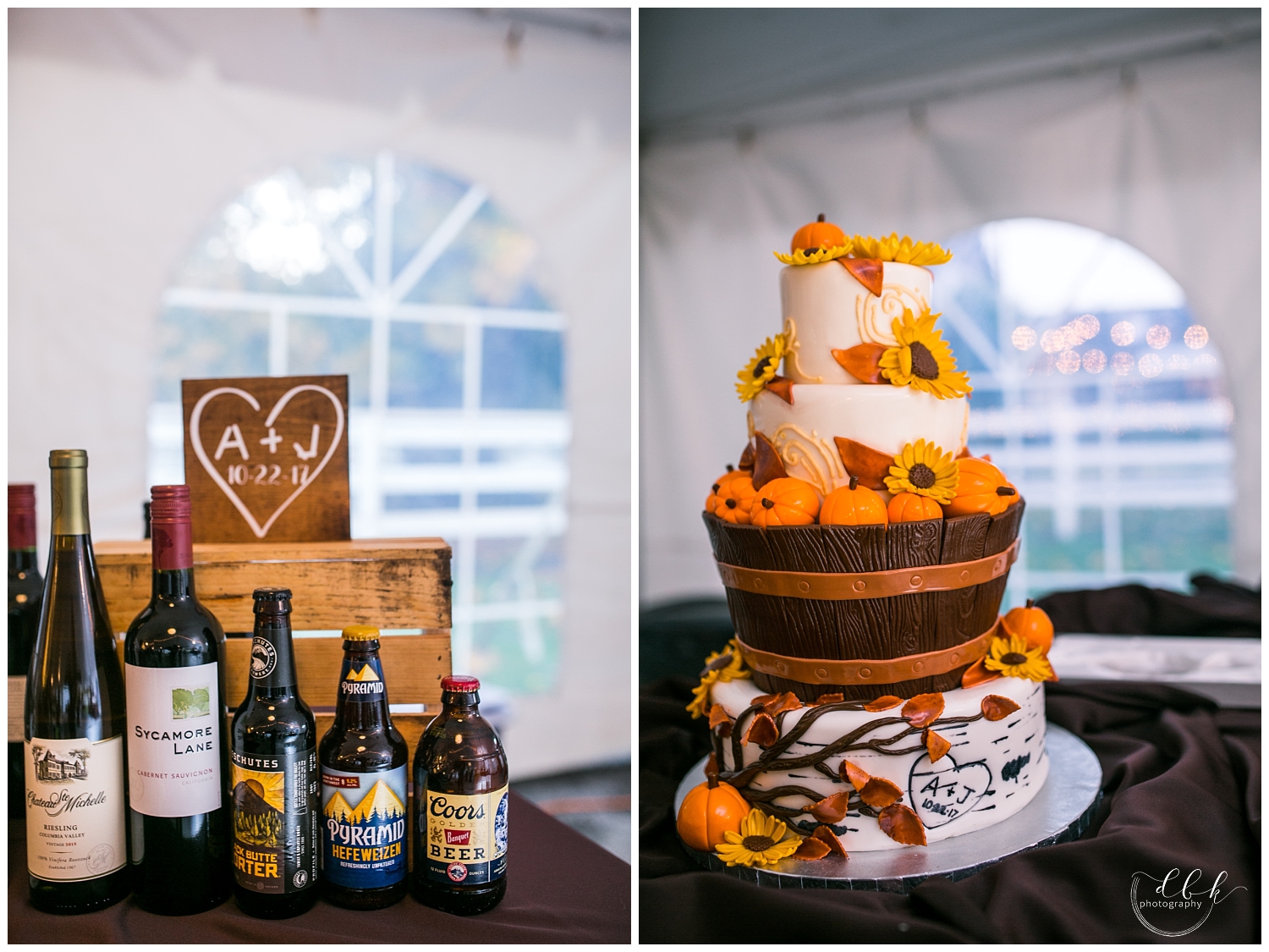 fall-themed wedding cake at Filigree Farm