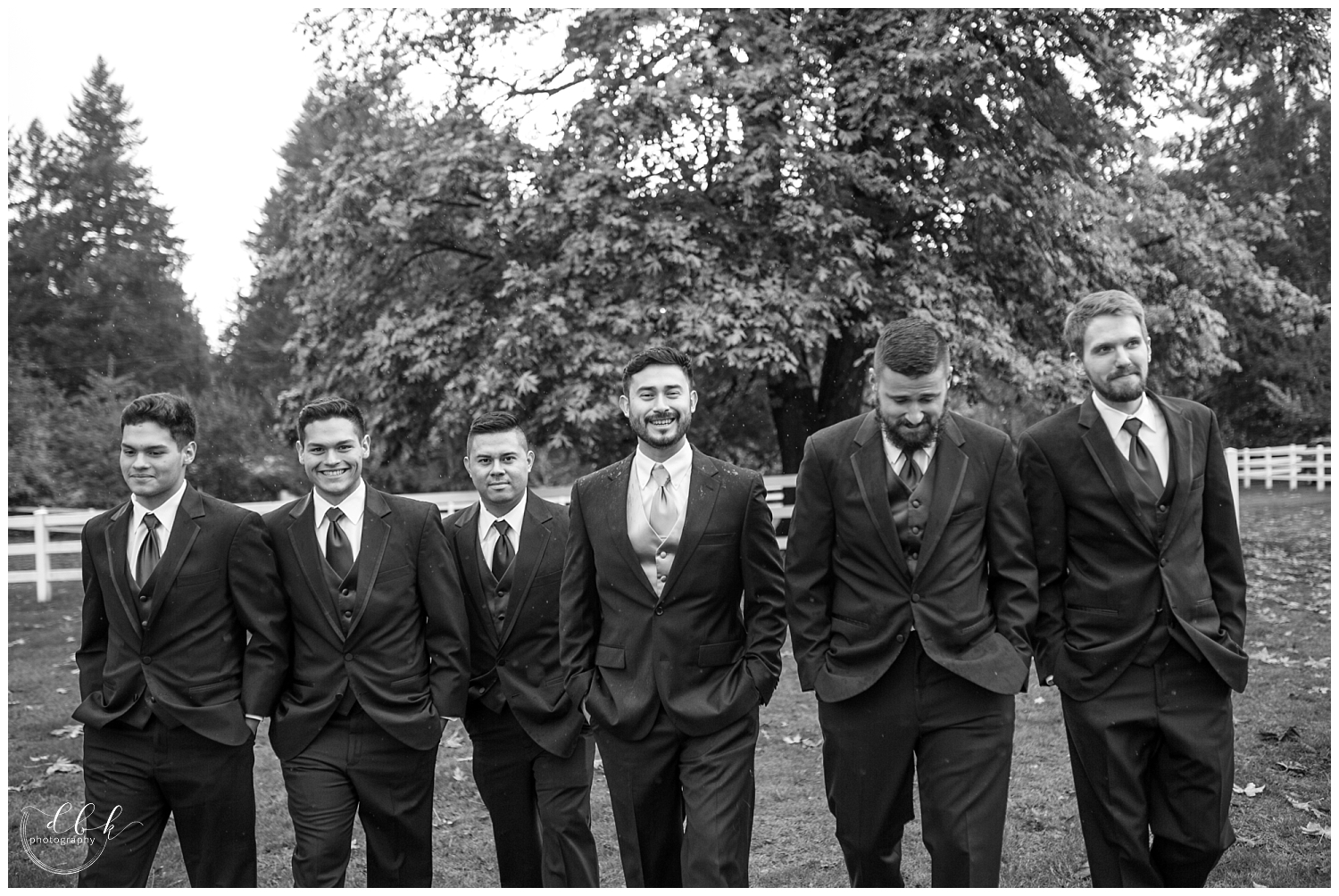 black and white groomsmen portraits at Filigree Farm fall wedding
