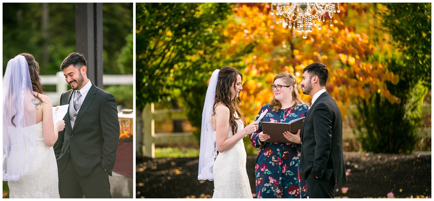 fall wedding ceremony at Filigree Farm in Buckley, Washington