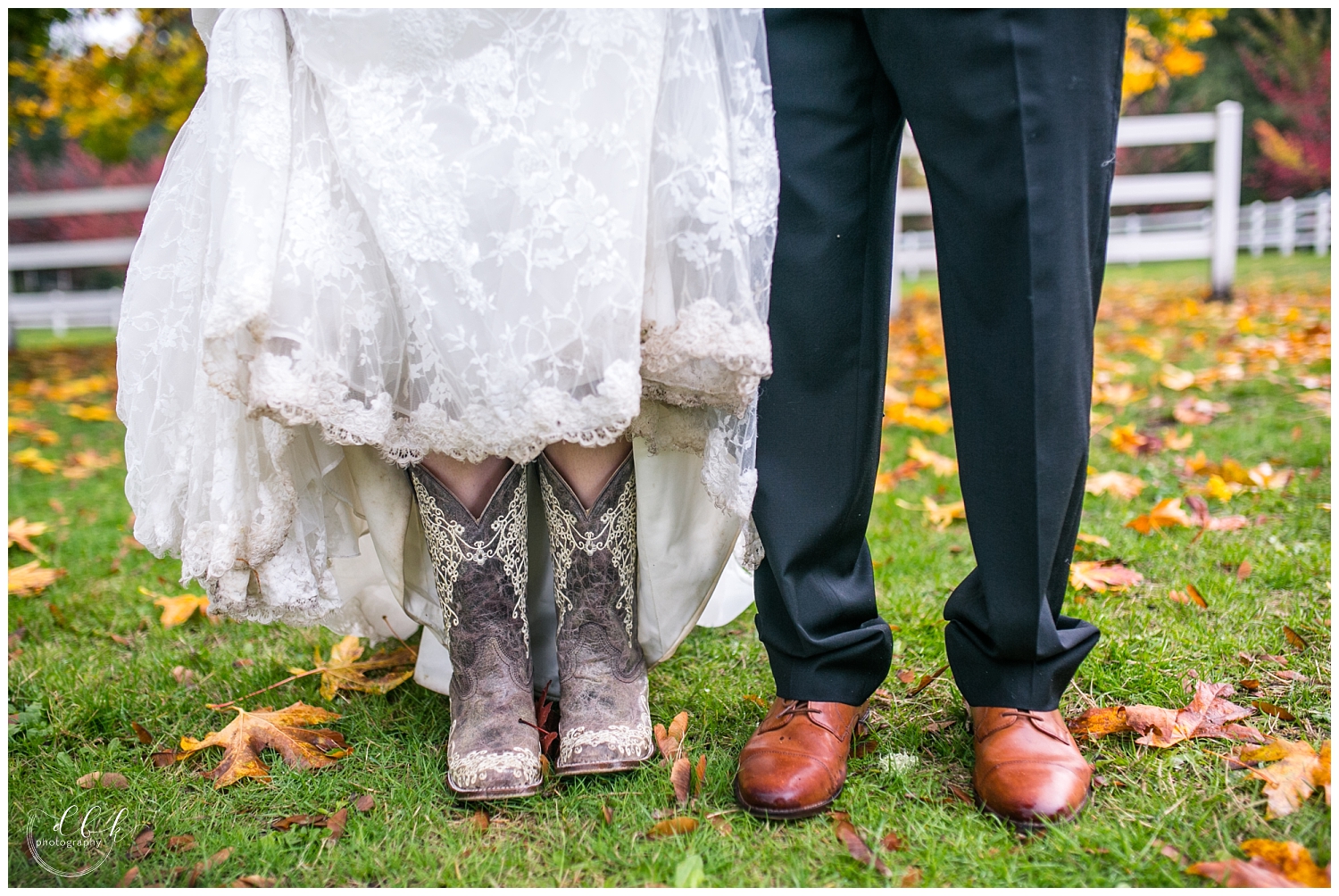 fall Filigree Farm wedding photography: bride and groom's shoes