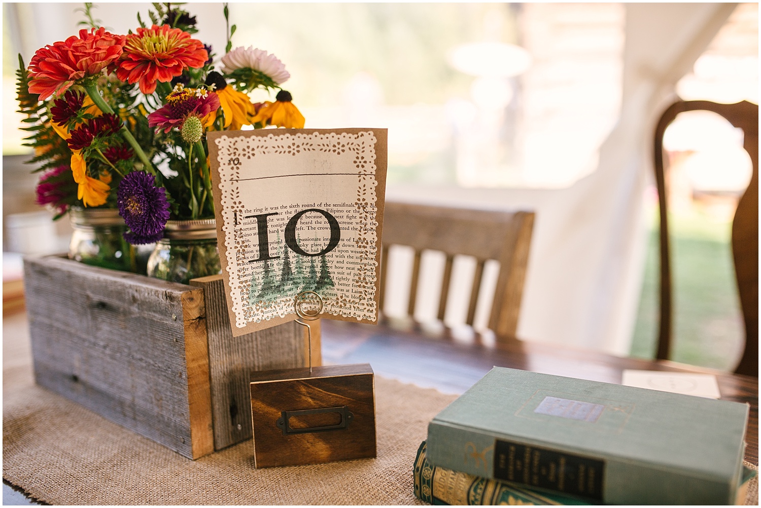Antique library card catalog centerpieces for rustic chic Brown Family Homestead wedding