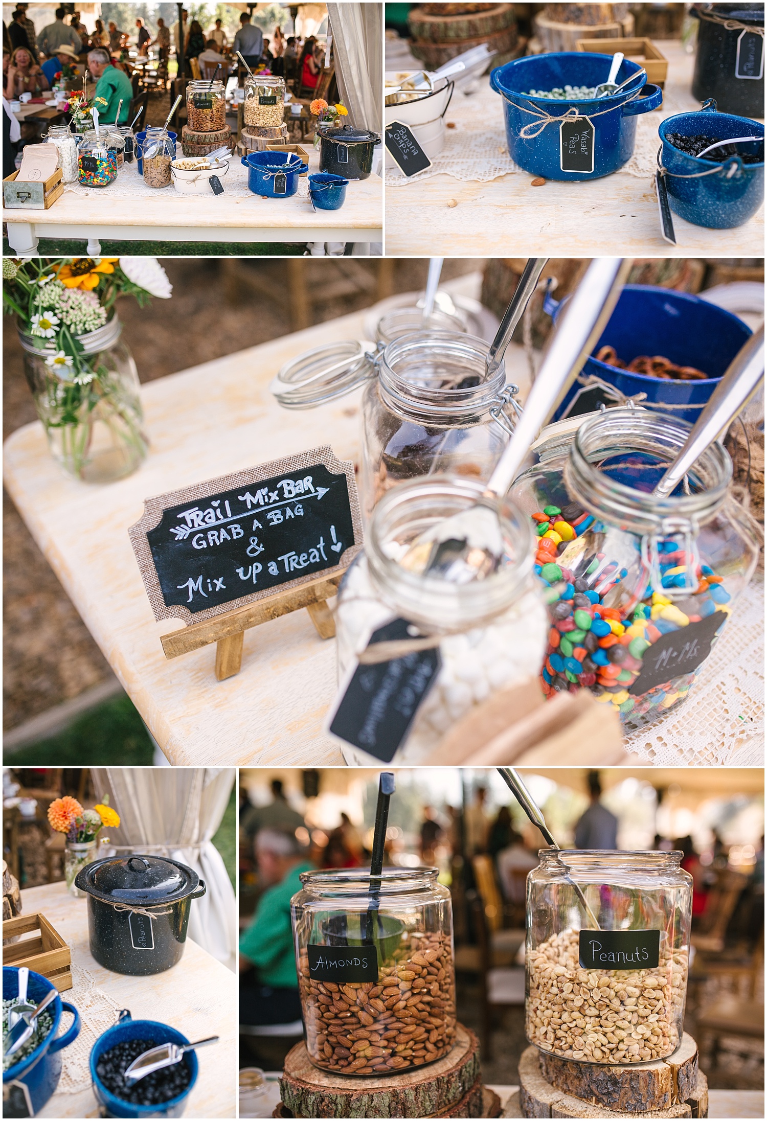 Trail Mix Bar for boho campy wedding at Brown Family Homestead in Leavenworth Washington
