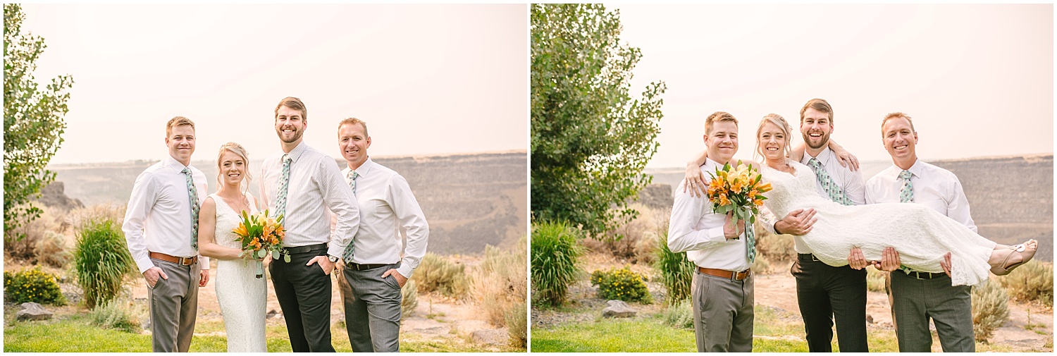Twin Falls Idaho wedding party pictures overlooking Snake River Canyon