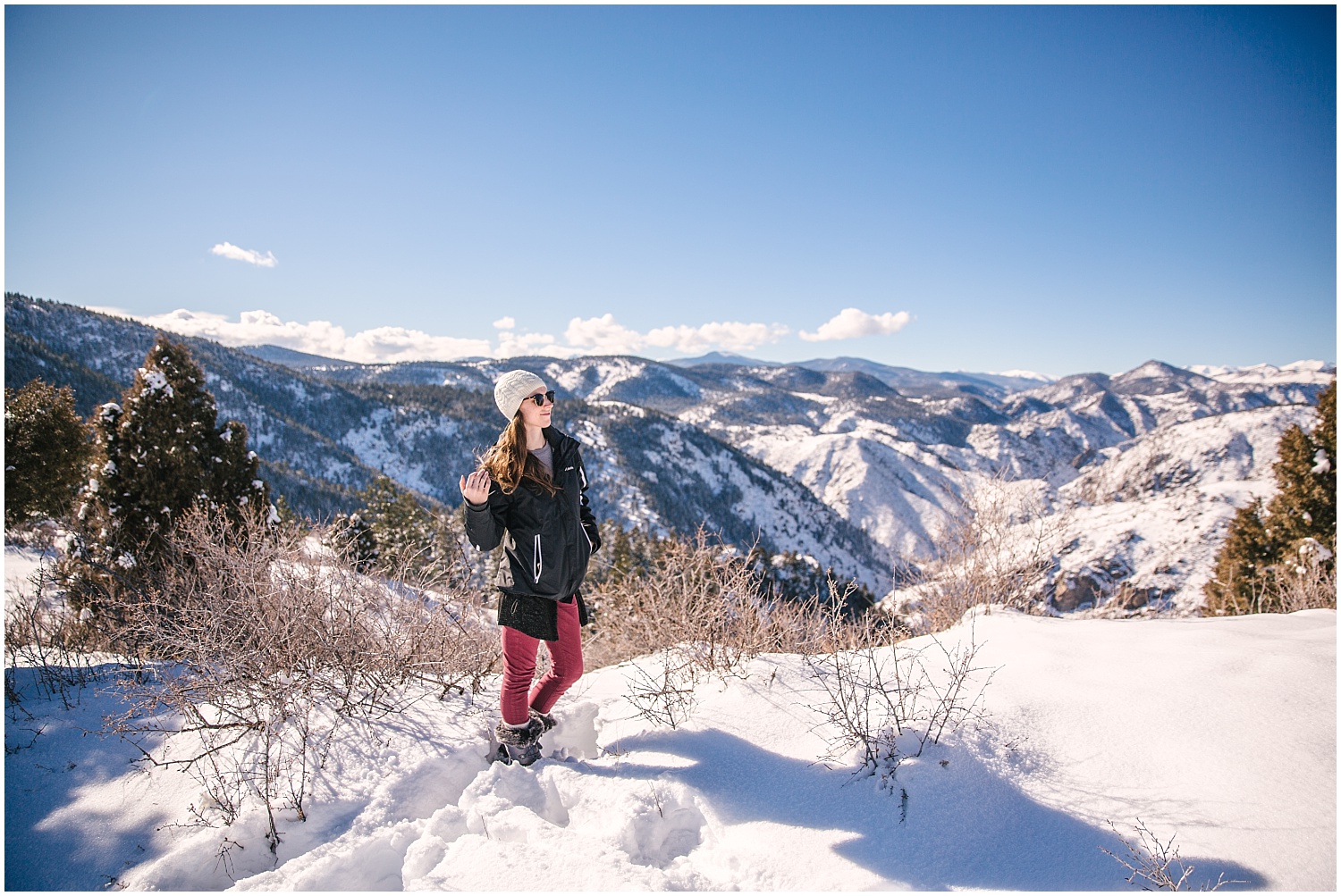 Denver wedding photographer winter adventure photos at Lookout Mountain Colorado
