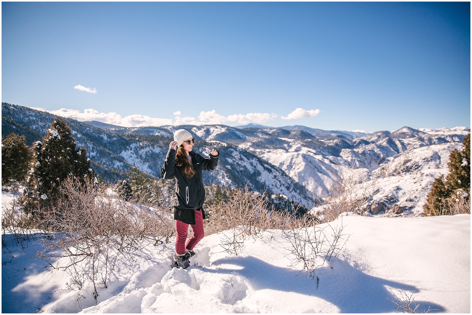 Denver wedding photographer winter adventure photos at Lookout Mountain Colorado