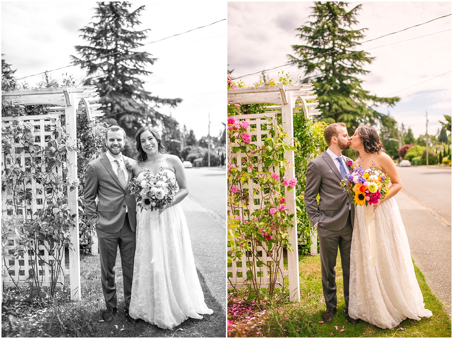 Bride and groom's first look at home before their Seattle Municipal Court wedding ceremony