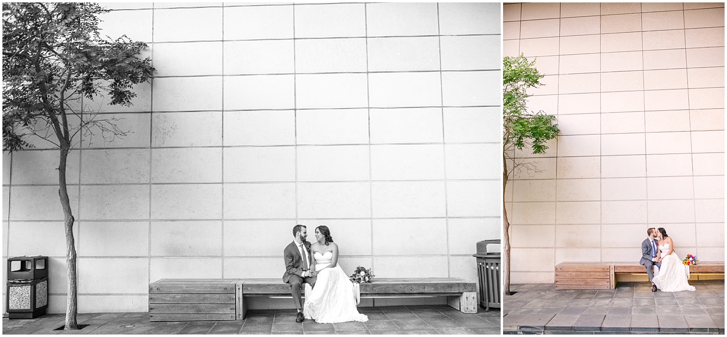 Bride and groom wedding portraits in downtown Seattle after Seattle Municipal Court Wedding