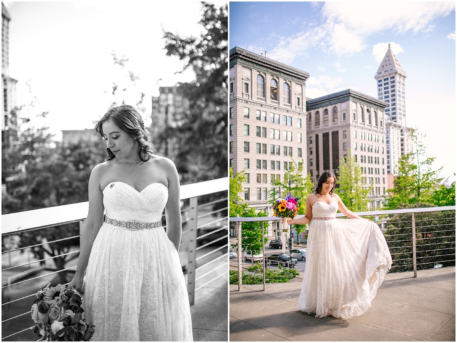 Bridal portraits in downtown Seattle after Seattle Municipal Court Wedding