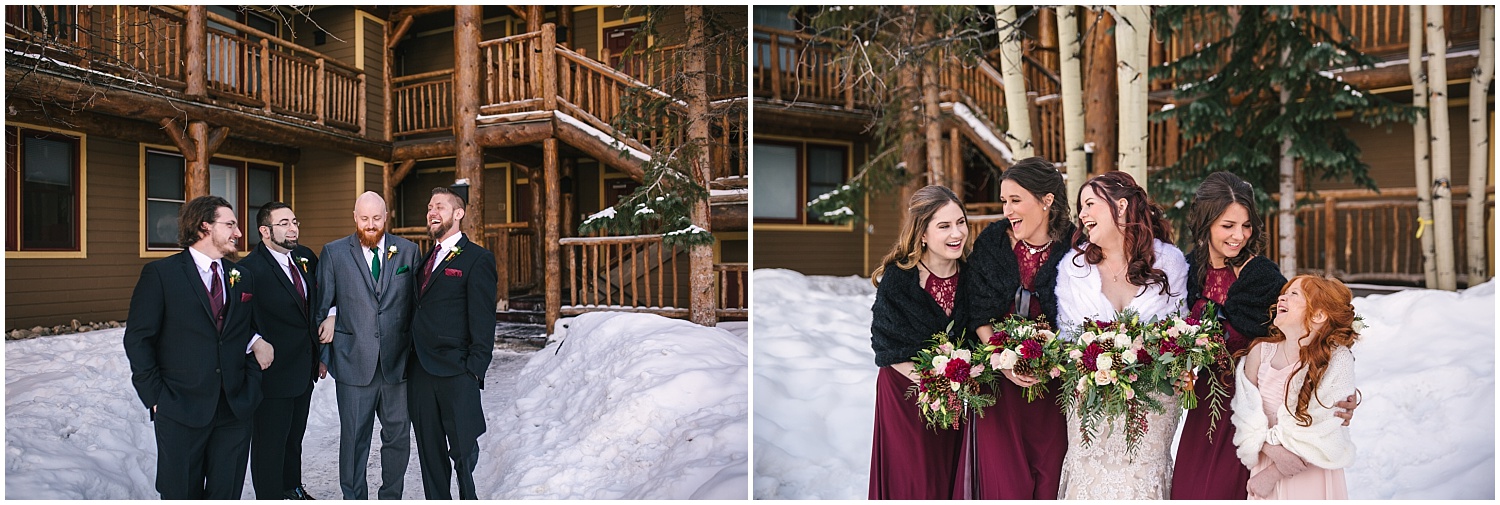 wedding party pictures at The Lodge at Breckenridge winter wedding