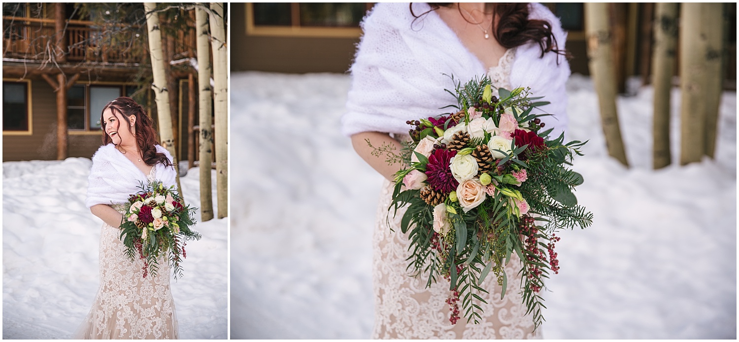 bridal portraits in the snow at The Lodge at Breckenridge winter wedding