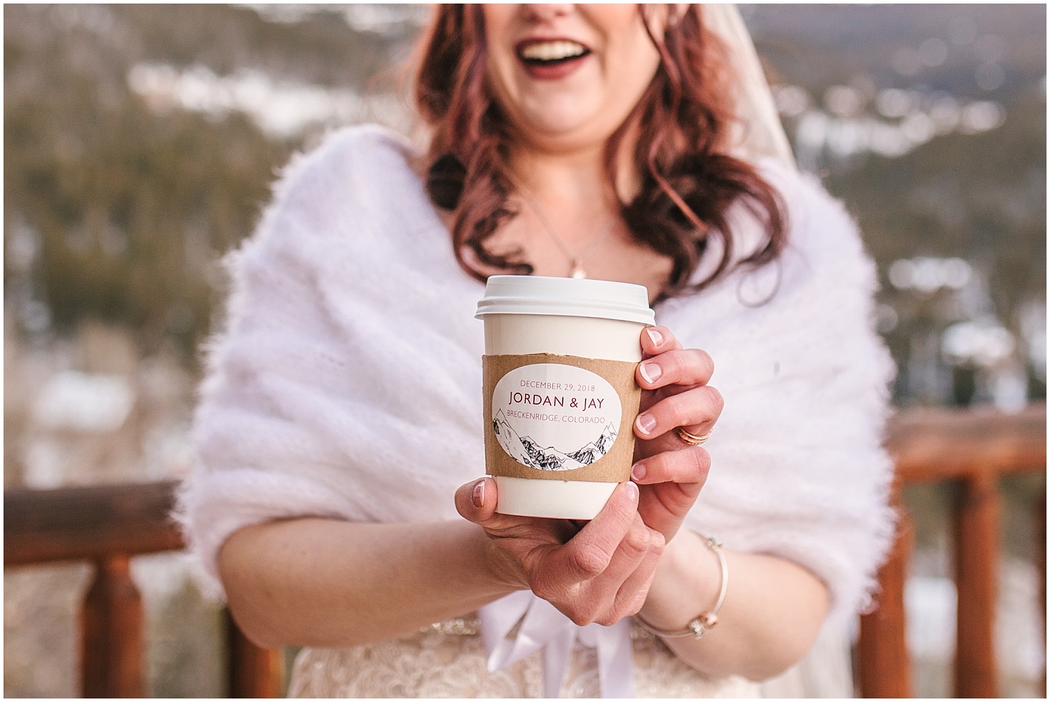 customized coffee cups for winter wedding at The Lodge at Breckenridge