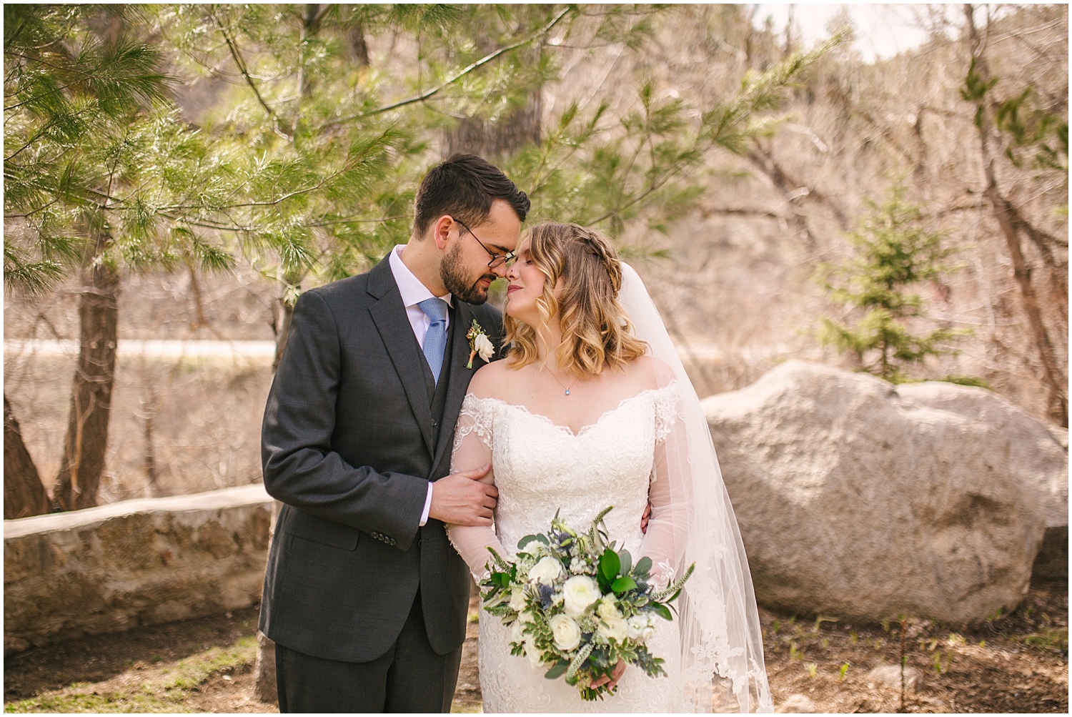 Bride and groom stare into each other's eyes at Wedgewood Weddings Boulder Creek