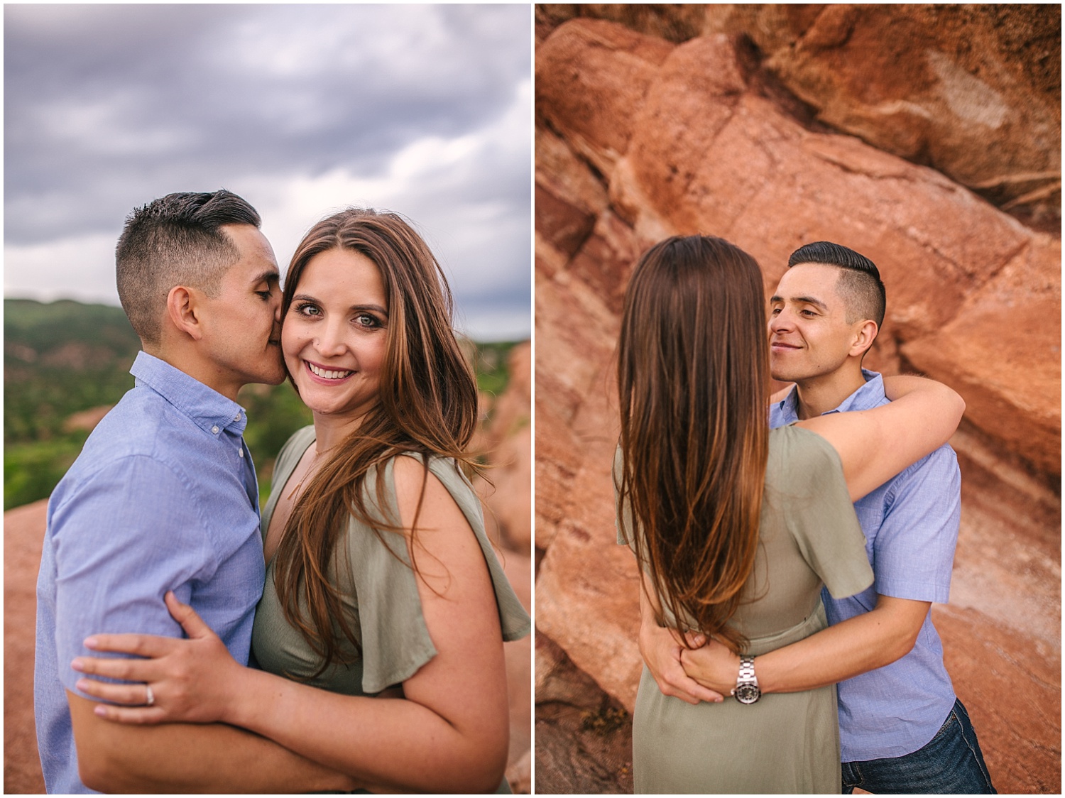 Couple cudding in the red rocks at Garden of the Gods in Colorado Springs