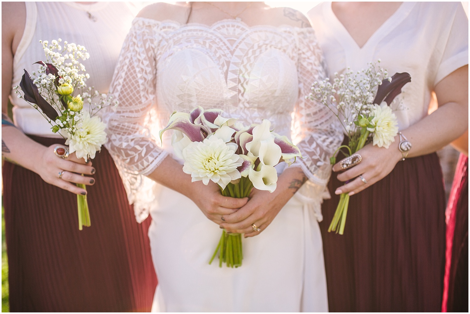Bridesmaid bouquets at Hearth House Venue wedding in Monument, Colorado