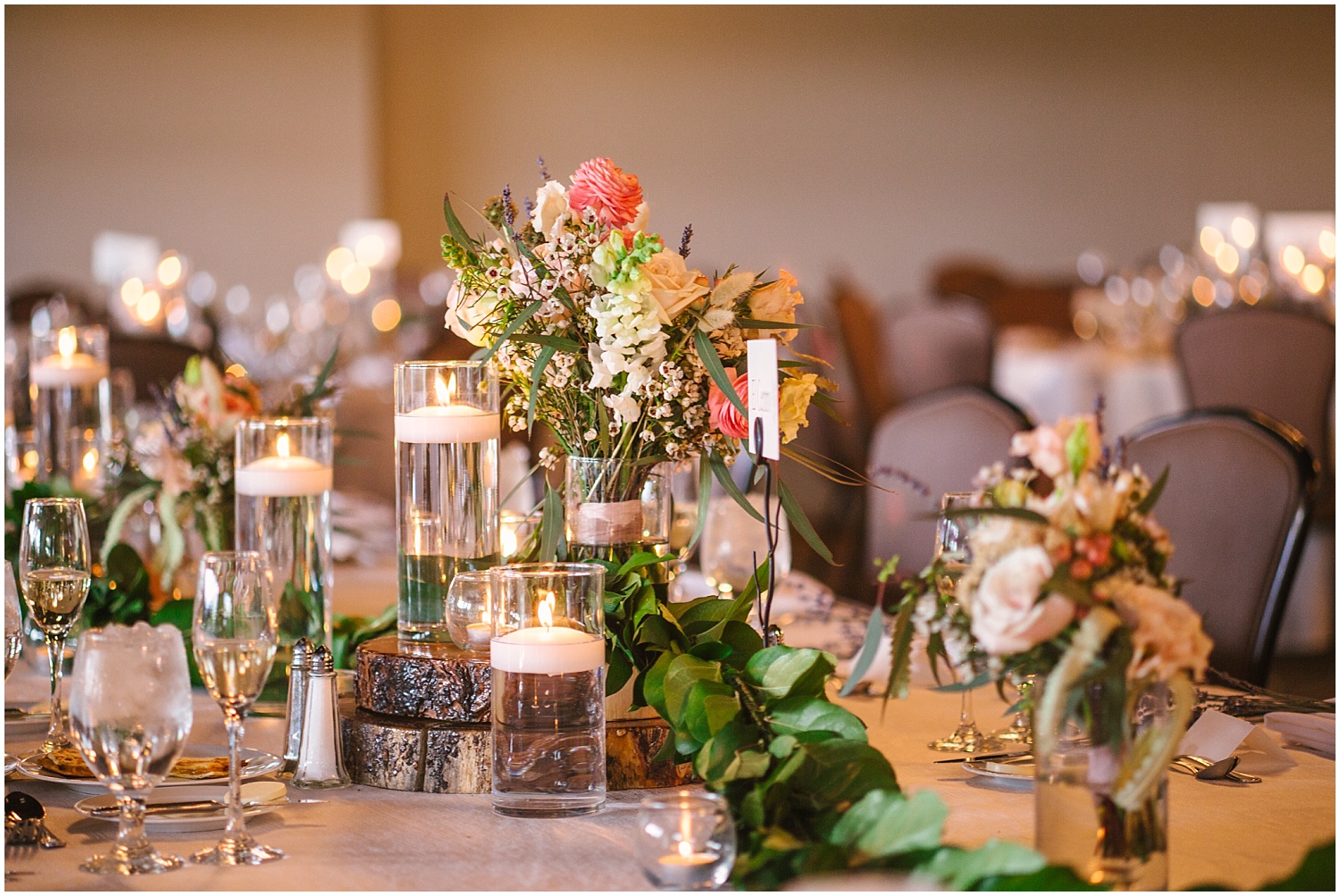Lavender, peonies and candles for Hyatt Regency Tamaya wedding reception details