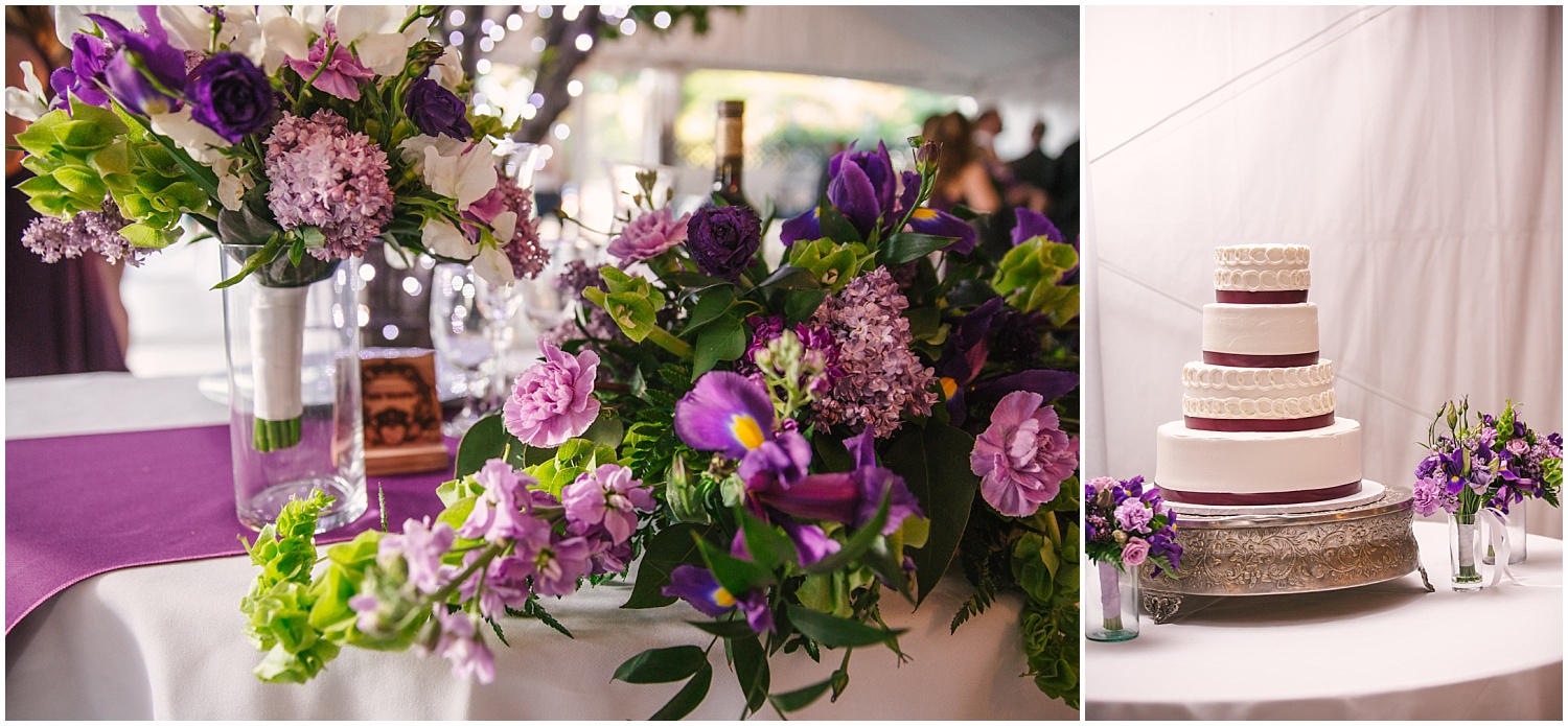 Jefferson Street Mansion wedding cake and purple flower details
