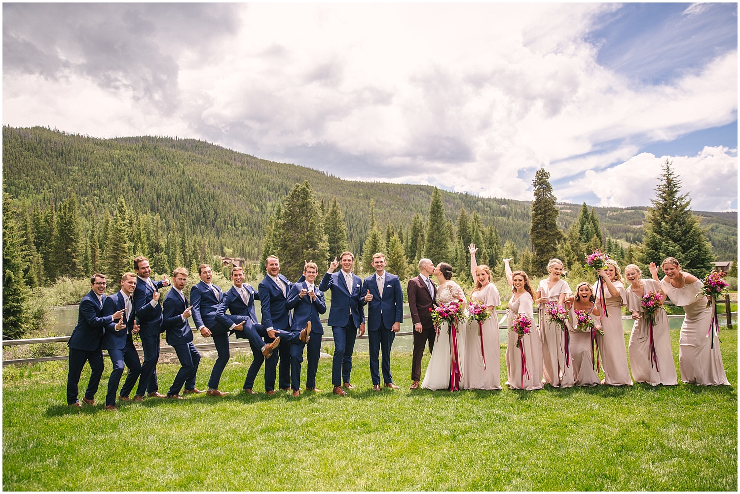 Silly wedding party pictures at Ski Tip Lodge wedding in Keystone Colorado
