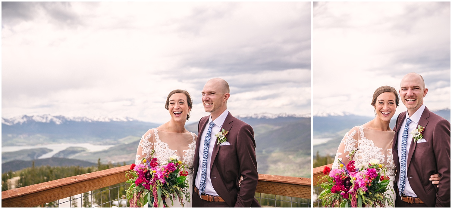 Bride and groom hang out before ceremony at the summit of Keystone Colorado
