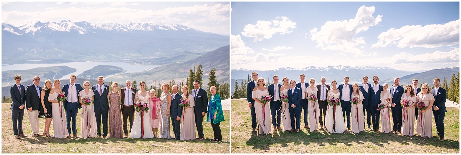 Family portraits after wedding ceremony at the summit of Keystone Colorado