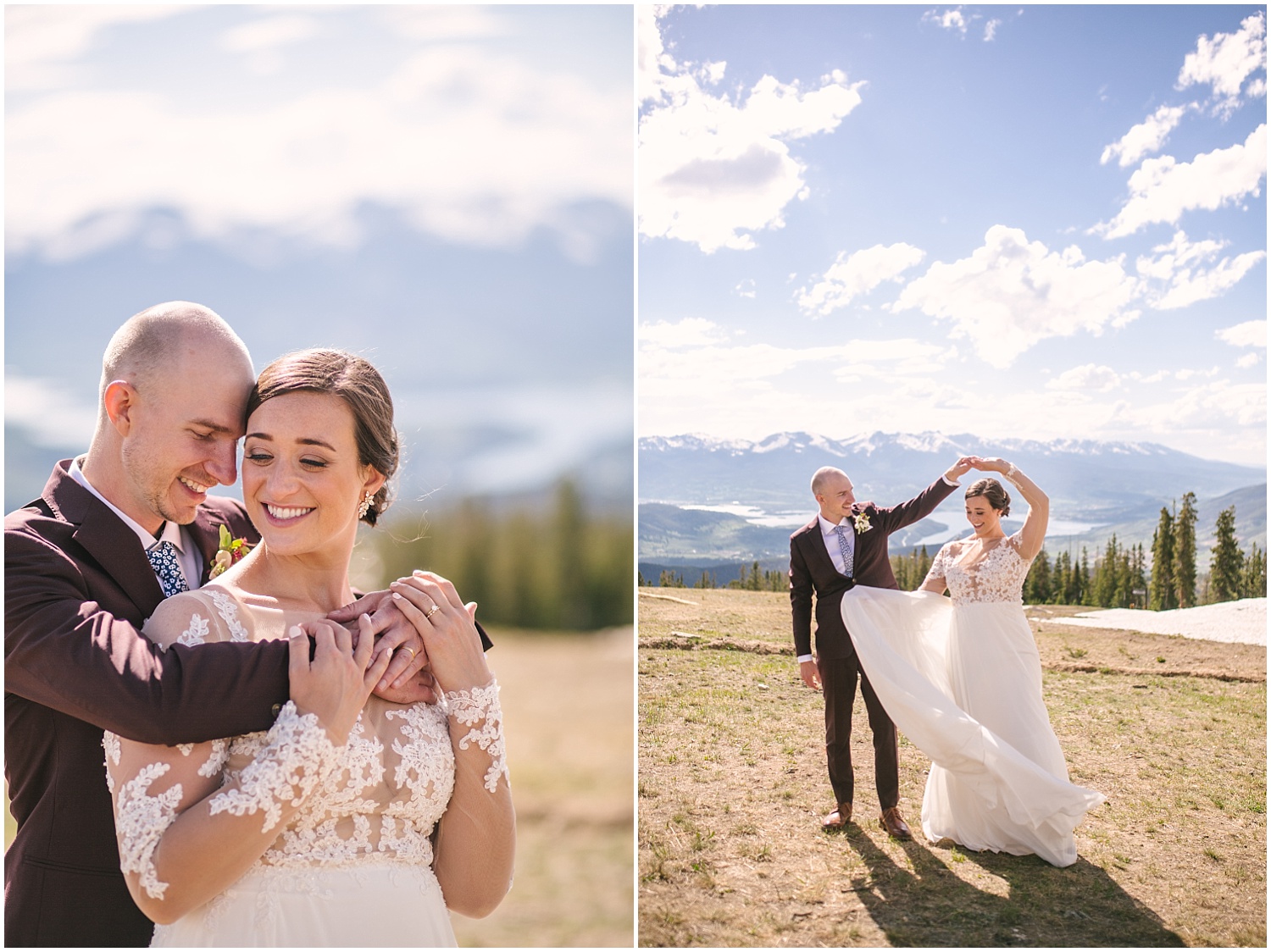 Bride and groom dance together at the summit of Keystone Colorado