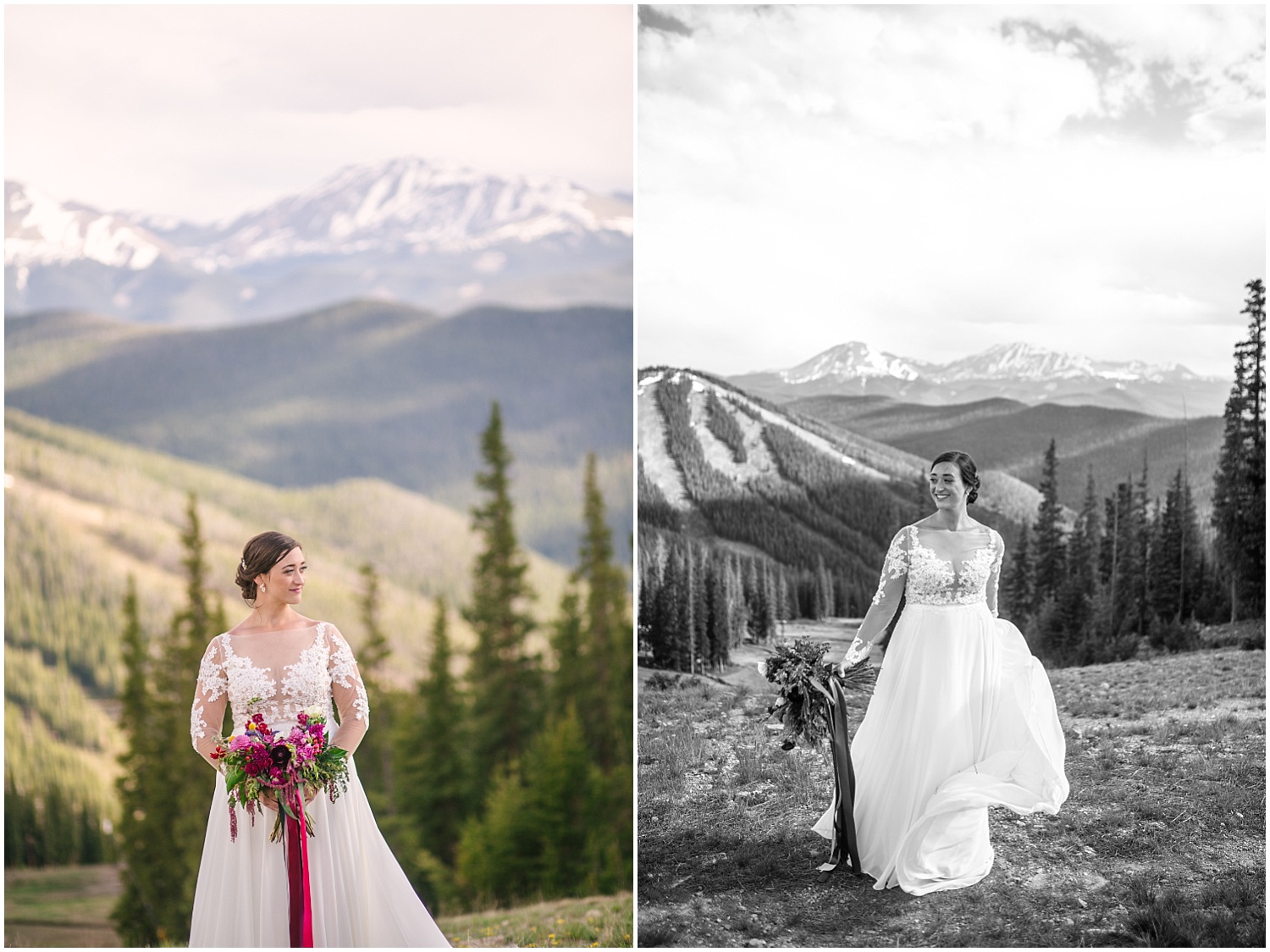 Bridal portraits at summit of Keystone Colorado for Ski Tip Lodge wedding