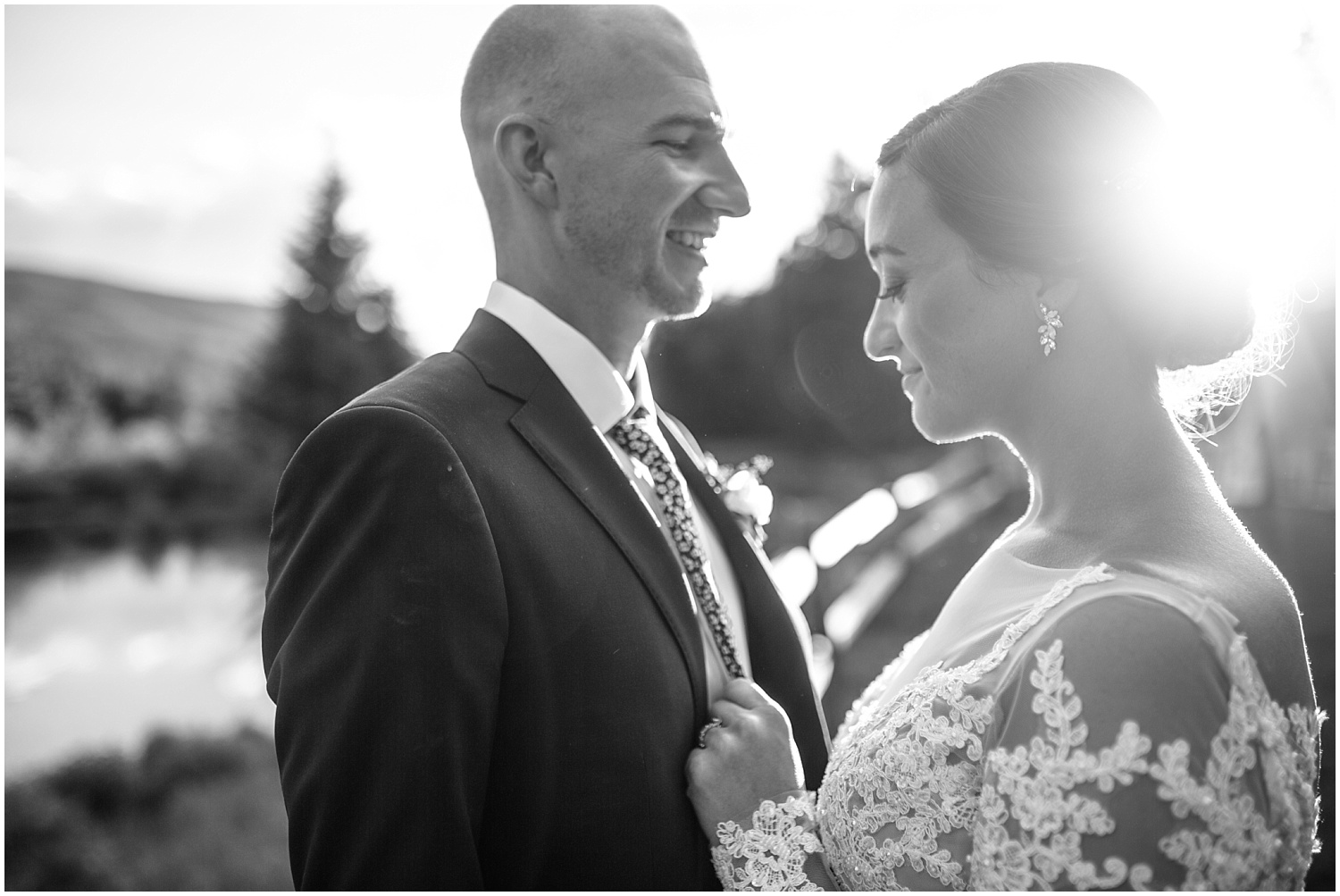 Black and white bride and groom portraits at Ski Tip Lodge wedding in Keystone Colorado