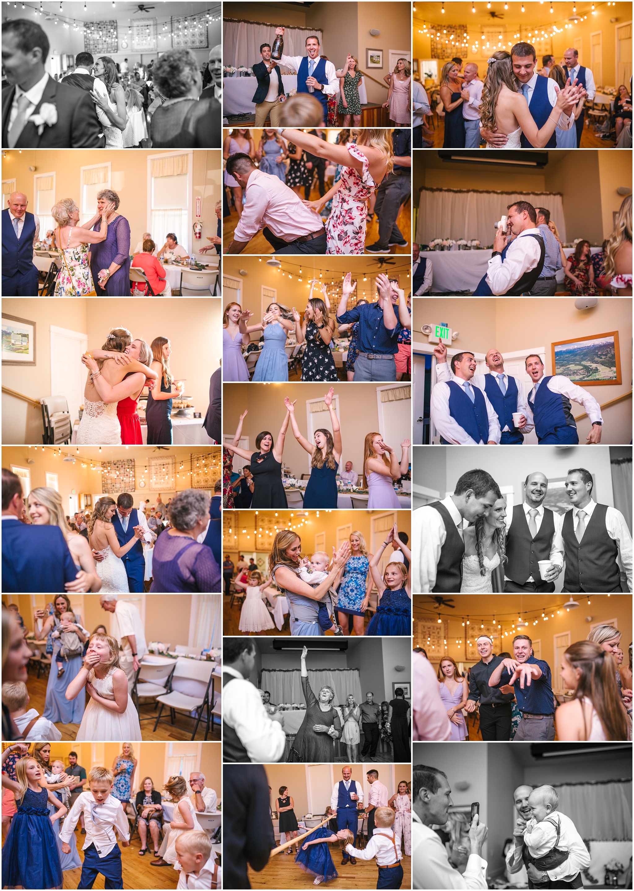 Guests dancing at Swauk Teanaway Grange wedding reception in Cle Elum Washington