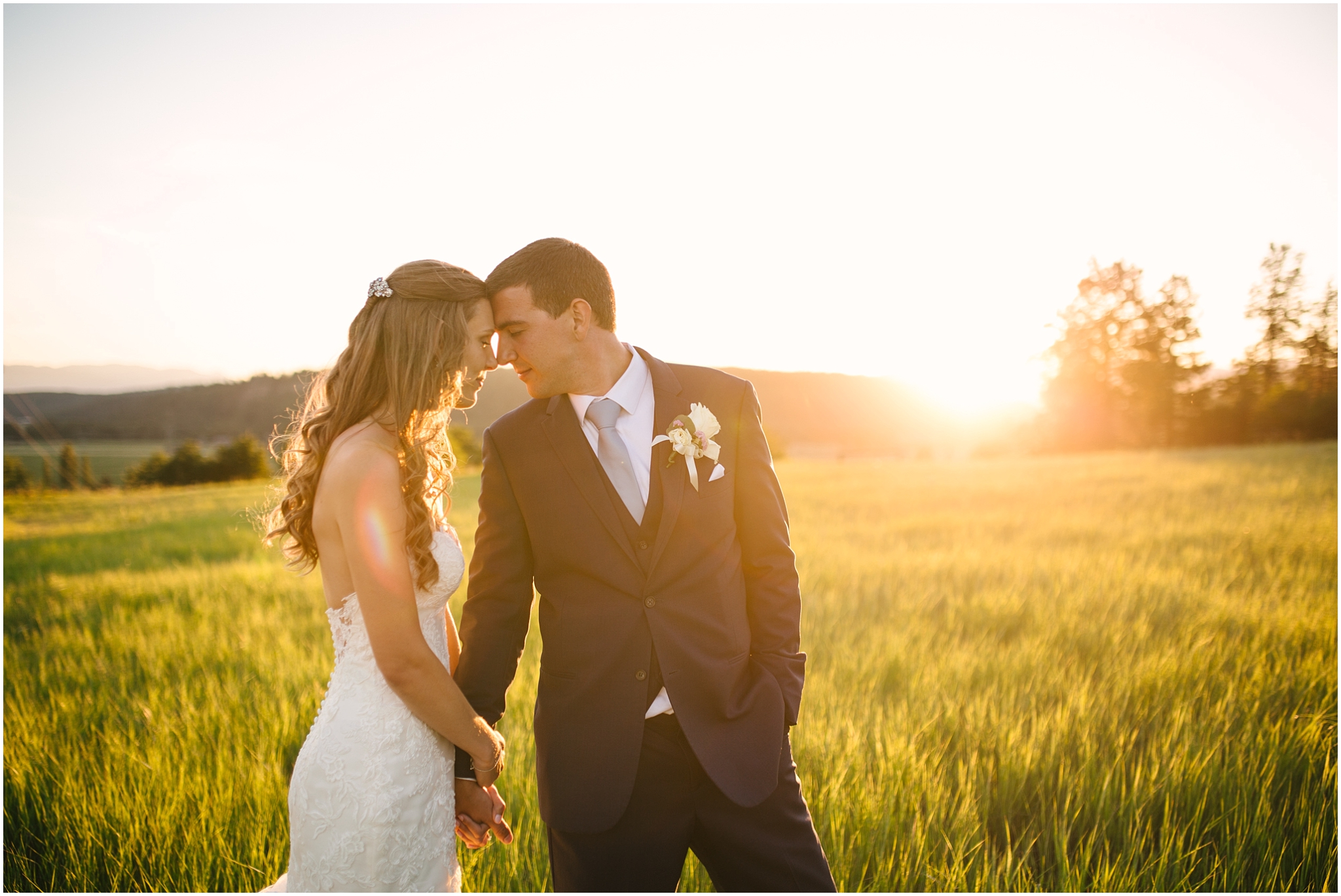 Bride and groom portraits at golden hour at Cle Elum wedding