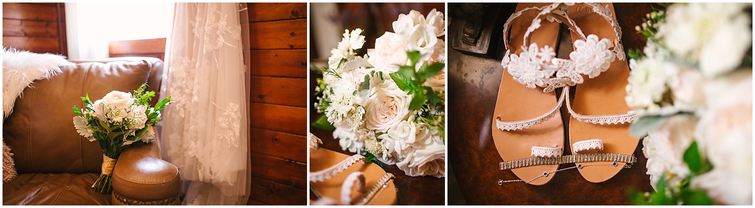 Bride's shoes and flower details for Crooked Willow Farms wedding