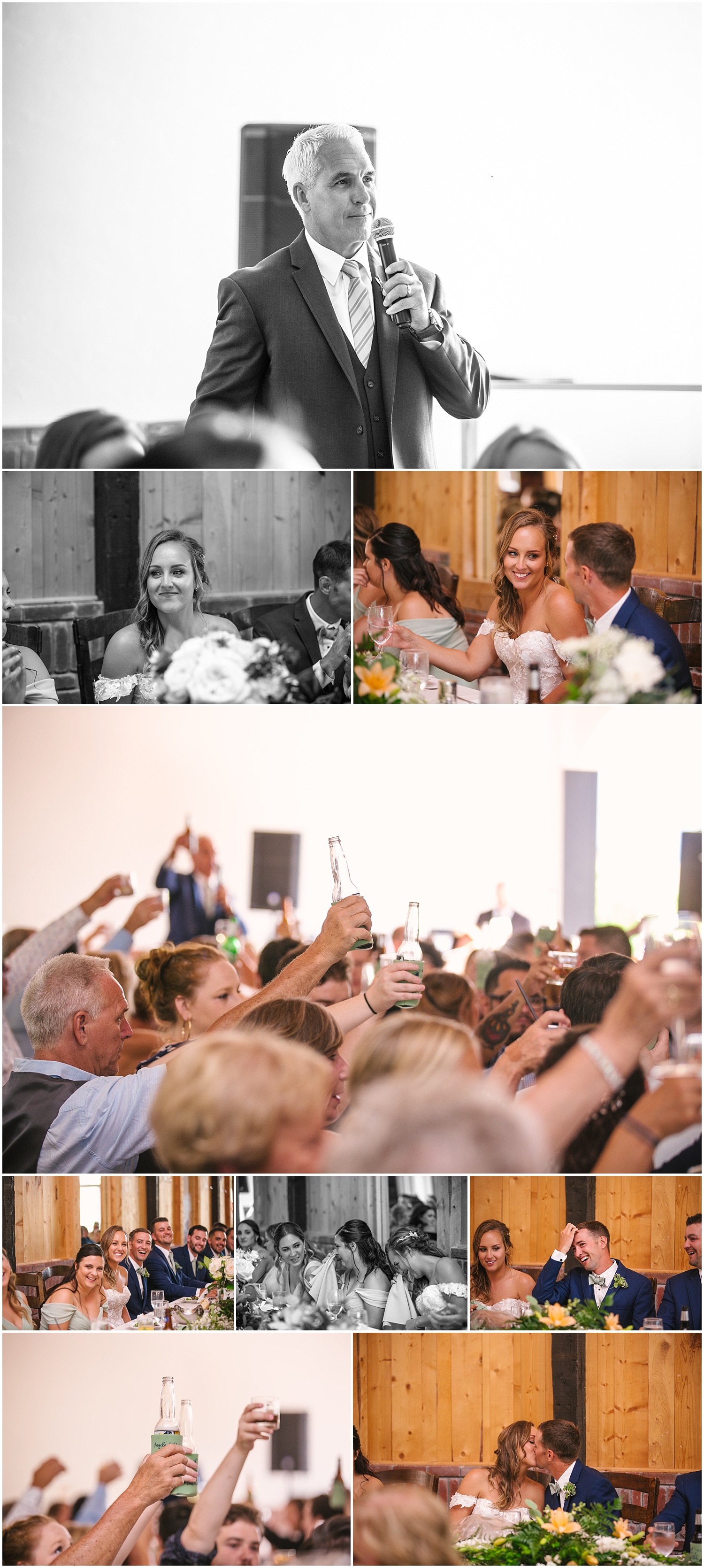 Toasts to the bride and groom at Crooked Willow Farms wedding reception hall