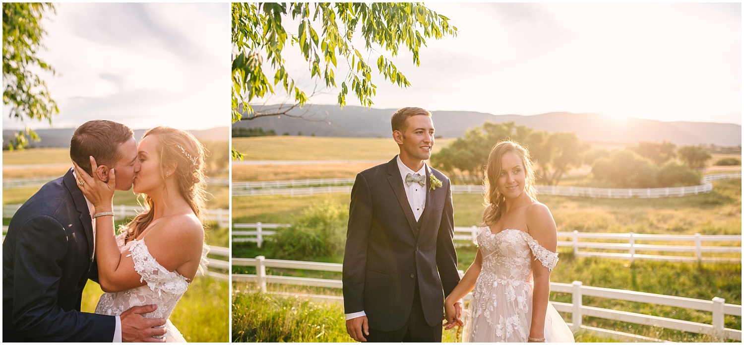Bride and groom sunset portraits at Crooked Willow Farms wedding