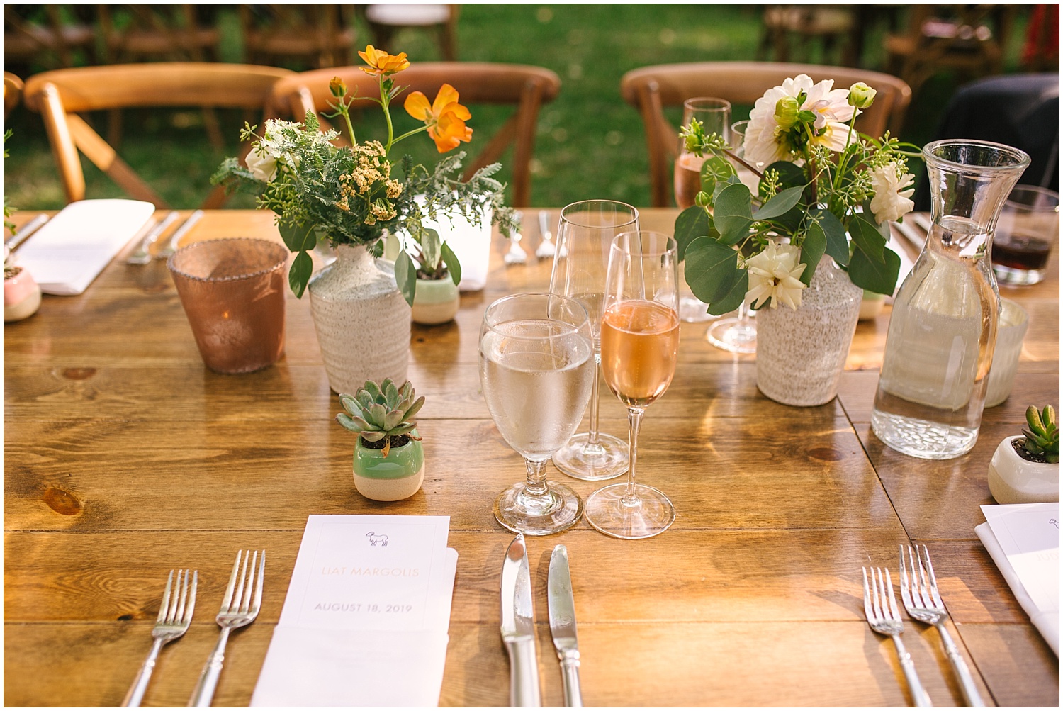 Garden party details at Lone Hawk Farm wedding reception