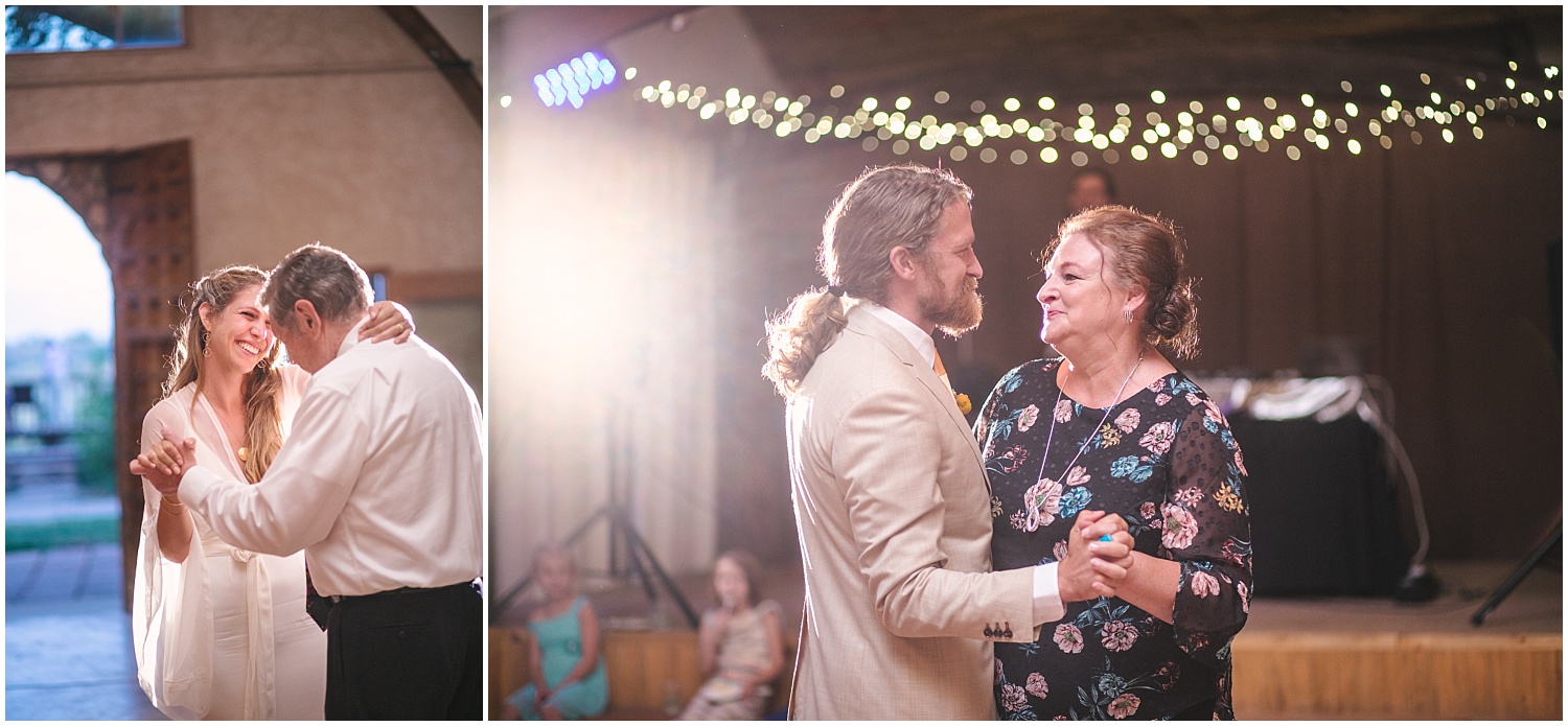 Bride and groom dance with their parents at Lone Hawk Farm wedding reception